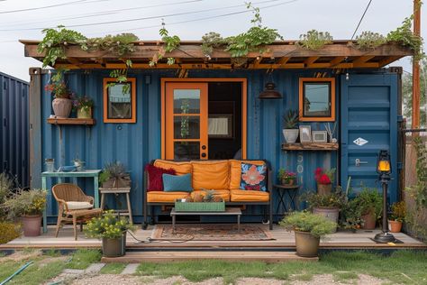 Container Bedroom Ideas, Storage Container Tiny Home, Shipping Container She Shed, House Made Of Containers, Painted Shipping Containers, Small Container House Design, Japanese Container Home, Container Home Interior, Container House In Forest