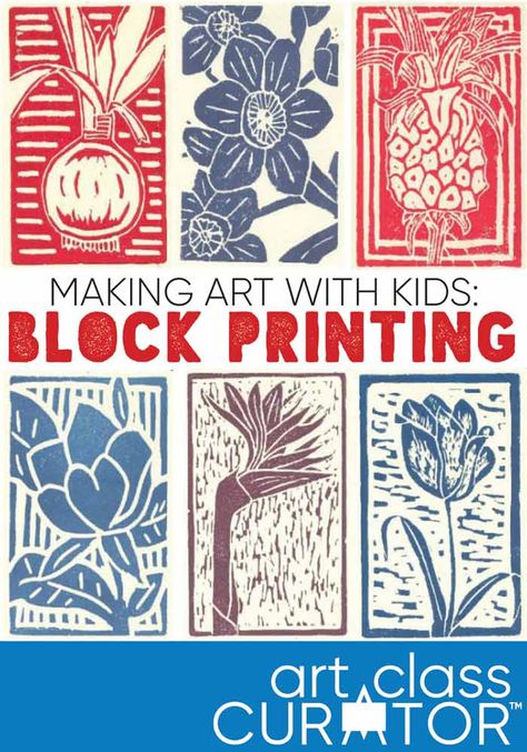 Making Art with Kids: Block Printing Lesson Classe D'art, Printmaking Projects, Creation Art, Calming Activities, Homeschool Art, School Art Projects, Art Curator, Middle School Art, Art Lesson Plans