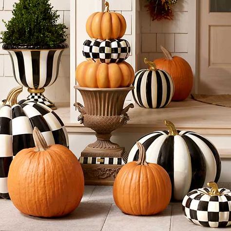 MacKenzie-Childs | Fall On The Farm Stacked Pumpkin Trophy Urn Witch Wreaths, Halloween Arrangements, Whimsy Halloween, Halloween Ideas Decorations, Fall On The Farm, Fall Tray Decor, Pumpkin Porch, Whimsy Decor, Fall Craft Projects