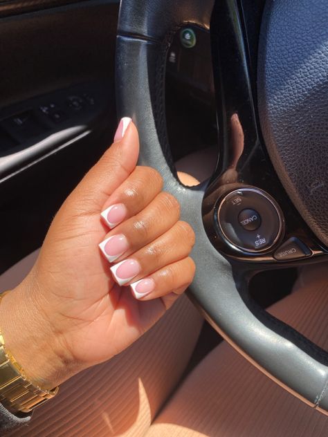 White Short Tip Nails, French Acrylic Overlay Nails, New French Tip Nail Designs Short, French Tip Nails Overlay, Real Nails Overlay, Short French Tip Overlay, Short French Overlay Nails, Acrylic Overlay Nails Natural French, Cute Short White French Tip Nails