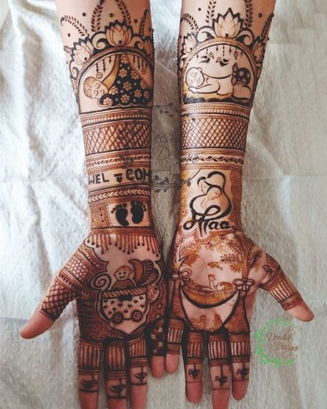 Namkaran Mehandi Design, Baby Shower Mehendi Designs, Couple Mehndi, Baby Shower Mehndi, Shower On A Budget, Baby Mehndi Design, Mahendi Designs, Mehndi Designs 2018, Legs Mehndi Design