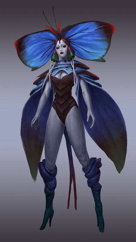 ArtStation - butterfly, yintion J Butterfly People, Butterfly Queen, Butterfly Humanoid, Butterfly Person, Butterfly Character, Anthropomorphic Ideas, Fairy Queen, Beast Creature, Creative Drawing Prompts