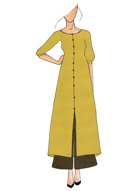 Kurta Illustration Sketch, Kurti Illustration Sketch, Kurta Drawing, Kurti Drawing, Kurti Illustration, Suits Illustration, Fashion Illustration Tutorial, Dress Illustration, Fashion Illustration Sketches Dresses