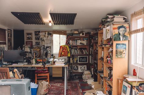 Tour Marc Maron’s Garage Before He and His Podcast Move - The New York Times Moulin Rouge Dancers, Metal Shutters, Marc Maron, Swedish Farmhouse, Paris Flat, The World Of Interiors, Home Still, Cabinet Of Curiosities, Roof Terrace