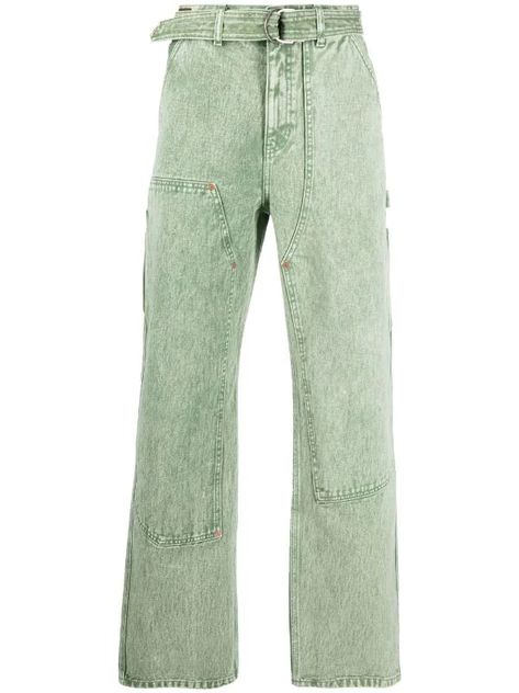 Washed Denim, Green Cotton, Denim Wash, Wide Leg Jeans, Grey Jean, Mint Green, Bell Bottom Jeans, Leg Jeans, Wide Leg