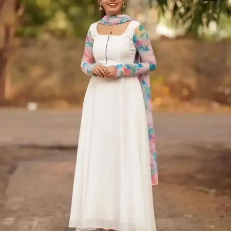 *Stylish White Georgette Kurta With Dupatta For Women* *Size*: M(Bust - 38.0 inches) L(Bust - 40.0 inches) XL(Bust - 42.0 inches) 2XL(Bust - 44.0 inches) *Color*: White *Fabric*: Georgette *Type*: Stitched *Style*: Printed *Design Type*: Gown *Sleeve Length*: Full Sleeve *Occasion*: Casual *Kurta Length*: Long *Pack Of*: Single *COD Available* *Free and Easy Returns* * Within 7 days of delivery. If you want to buy this product, message me Ethnic Gowns, Masquerade Ball Gown, Design Kurta, Simple Frock Design, Georgette Gown, Wedding Gown Brand, Alaska Fashion, Gown With Dupatta, Ethnic Gown