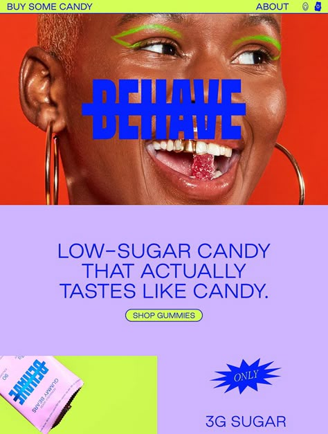 Candy Website Design, Candy Website, Candy Branding, Bold Website Design, Ecommerce Landing Page Design, Ecommerce Landing Page, Best Landing Page Design, Landing Page Examples, Best Landing Pages