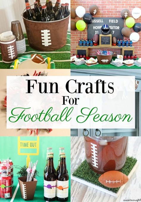 Fun Crafts For Football Season. Use these diy ideas to show your team spirit and support your favorite hometown or NFL team. This would be a great idea for kids to help with the decor of the party. Easy and simple yet so much fun. Touchdown! #football #footballcrafts #partyideas #diy #sportstheme @resincraftsblog Diy Football Crafts, Football Party Drinks, Football Centerpieces, Country Themed Parties, Centerpiece Craft, Football Crafts, Football Diy, Diary Diy, Football Themes