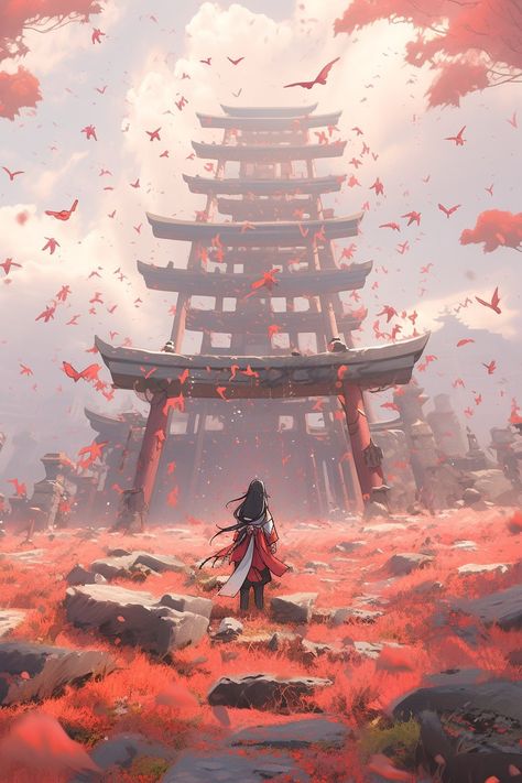 Samurai Environment, Japanese Concept Art, Japanese Art Prints, Scenery Background, Chinese Landscape, Cool Wallpapers Art, Fantasy Art Landscapes, Landscape Illustration, Japan Art