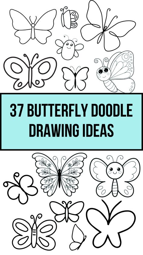 A collection of butterfly doodle drawing ideas featuring simple, cute, and artistic butterfly sketches. Butterfly Doodle, Artistic Butterfly, Animals Doodle, Doodle Drawing Ideas, Easy Butterfly Drawing, Butterfly Drawings, Simple Outlines, Creative Butterfly, Butterfly Outline