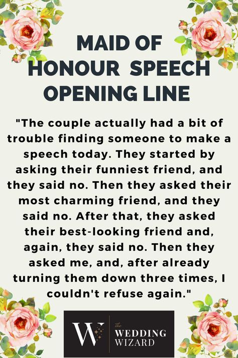 Funny Maid Of Honor Speech Ideas, Maid Of Honor Speech Funny, Maid Of Honour Speech, Matron Of Honor Speech, Speech Wedding, Wedding In Ireland, Opening Lines, Bridesmaids Nails, Maid Of Honor Speech