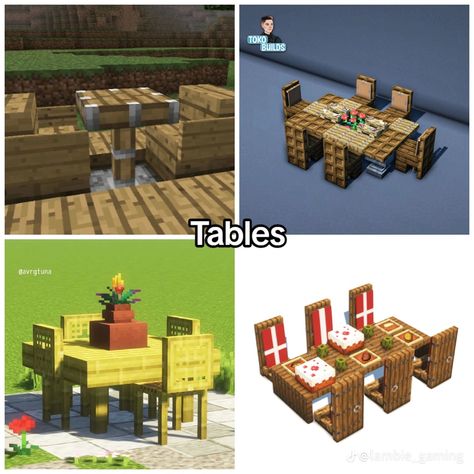 Minecraft Counter, Minecraft Hammock, Minecraft Coffee Table, Minecraft Carpet Ideas, Dining Table Minecraft, Minecraft Dinner Table, Minecraft Chair, Minecraft Bench Ideas, Minecraft Table Ideas