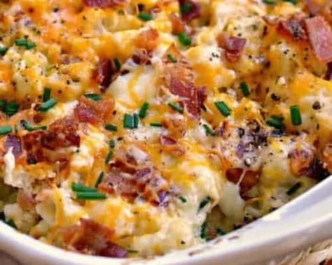 Loaded Cauliflower Casserole | Small Town Woman 7 Day Keto Meal Plan, Air Fryer Recipes Healthy Low Carb, Cheesy Cauliflower Bake, Plan Day, Flower Recipe, Chicken Stuffing Casserole, Cauliflower Casserole Recipes, Loaded Cauliflower Casserole, Small Town Woman