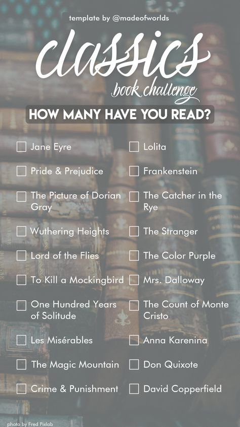 Classic Books Challenge, Different Book Genres, Classic Book Challenge, 2025 Book Challenge, Book Recommendation Template, Classic Romance Books, Books Bucket List, Books To Read Classic, Book Challenge Template