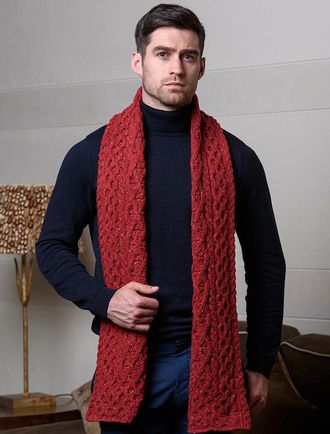 Honeycomb Scarf, Scarf Designs, Irish Sweater, Woolen Scarves, Men's Scarf, Stylish Winter Outfits, Elegant Scarves, Aran Sweater, Scarf Fashion