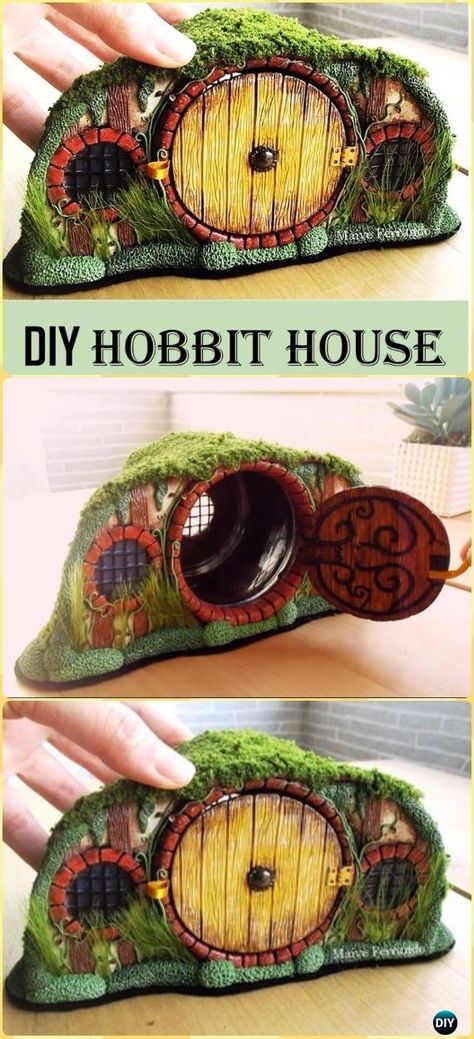 Fairy Light Projects, Diy Hobbit House, Hobbit Houses Diy, Casa Hobbit, Recycled Jars, Clay Fairy House, Diy Hanging Shelves, Fairy Lanterns, Fairy Garden Crafts