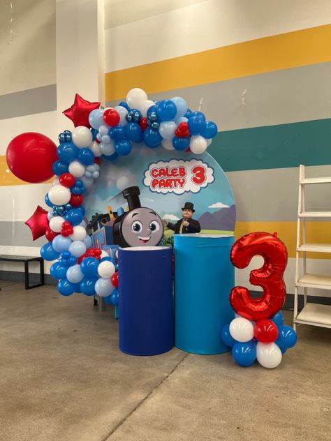 Thomas & Friends Party Ideas, Thomas The Train Balloon Arch, Train Bday Party Ideas, Thomas Birthday Party Ideas, Thomas Train Birthday Party, Thomas And Friends Birthday Party, Thomas And Friends Birthday, Train Birthday Decorations, Train Birthday Party Decorations