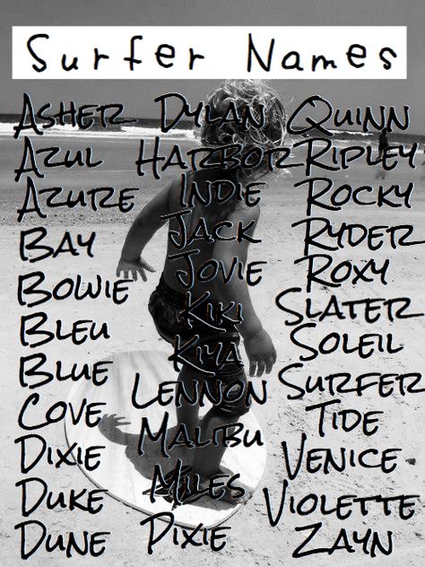 surfer baby names Ocean Names Girl, Beach Boy Names, Beachy Baby Names, Beachy Names, Surfer Boy Names, Beach Names, Ocean Baby Names, Ocean Names, Summer Names