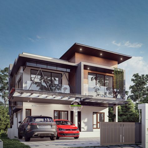 Exterior view of a 4BHK ultra-modern house architecture design in contemporary style. Designed by AEN Designs from Ernakulam House Models, Kerala Home, Front Elevation Designs, Kerala House Design, Kerala Houses, House Elevation, Front Elevation, Ultra Modern, Home Designs