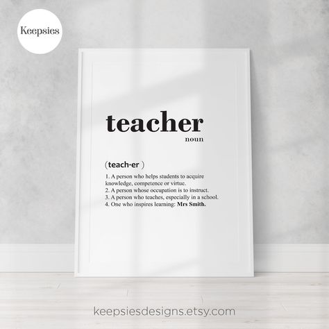 Personalised teacher dictionary definition name meaning poster print. This custom teacher word quote wall print is a unique gift for a teacher and a thoughtful end of year gift for a teacher or graduation gift. The design details the dictionary definition of a teacher and is personalised with their name. All designs ©KeepsiesDesigns #keepsiesdesigns #teachergift #giftforteacher #endofyeargift #teacherdefinition #teachermeaning #personalisedprint #graduationgift #teachergraduaton #teacher Teacher Meaning, Teacher Definition, Teacher Graduation, Ela Teacher, Dictionary Definitions, Name Meaning, Quote Wall, End Of Year, Names With Meaning