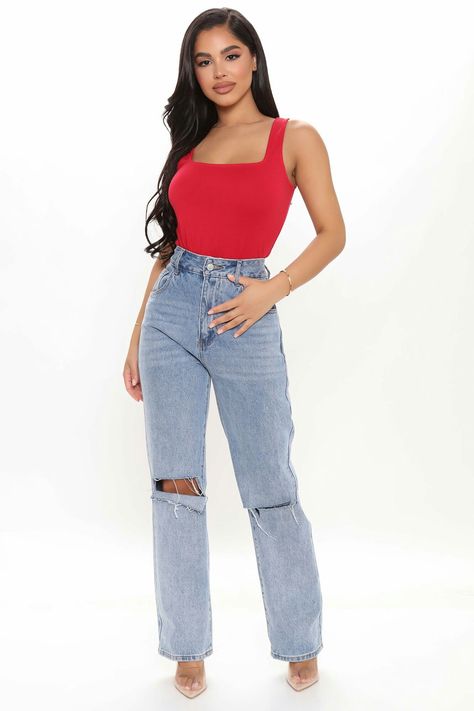 Red Top Outfit, Aesthetic Ropa, Amaya Colon, Square Neck Tank Top, Red Tank Top, Fashion Nova Outfits, Metallic Skirt, Red Tank, Chill Outfits