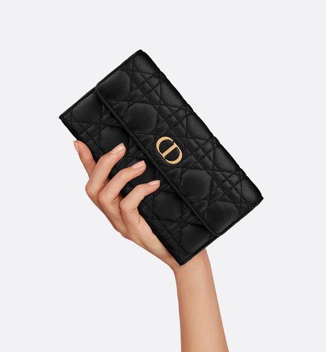 Dior Caro Long Flap Wallet Black Supple Cannage Calfskin | DIOR Christian Dior Wallet, Dior Caro, Bible Bag, Luxury Clutch, Handbag Collection, Christian Dior Couture, Dior Couture, Dior Wallet, Long Wallet