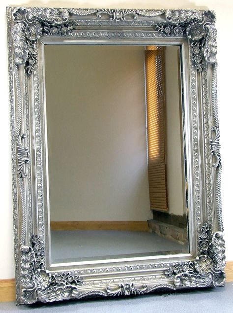 Carved Louis Silver Ornate French Frame Wall / Over Mantle Mirror - 35in x 47in: Amazon.co.uk: Kitchen & Home Wall Art Ideas Aesthetic, Art Ideas Aesthetic, Painted Mantle, Silver Framed Mirror, Mantle Mirror, Silver Wall Mirror, Shabby Chic Frames, French Walls, Shabby Chic Bathroom