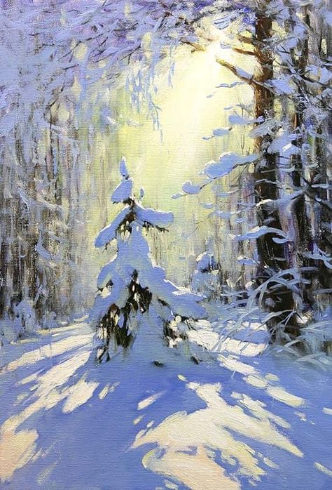 Stephan Nesterchuk Born (1978) Oil on canvas 64cm x 44 cm. Russian artist Landscape Paintings Acrylic, Winter Painting, Winter Pictures, Winter Art, Diy Canvas Art Painting, Landscape Pictures, Christmas Paintings, Pastel Painting, Christmas Watercolor