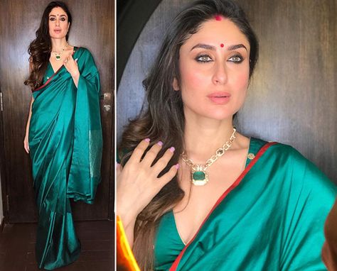 Kareena Kapoor’s saree collections is a picture-perfect wardrobe | IWMBuzz Kareena Kapoor Saree Look, Kareena Kapoor Saree, Kareena Kapoor Photos, Asian Makeup Looks, Saree Style, Culture Fashion, Saree Blouse Patterns, Designer Saree Blouse Patterns, Satin Saree