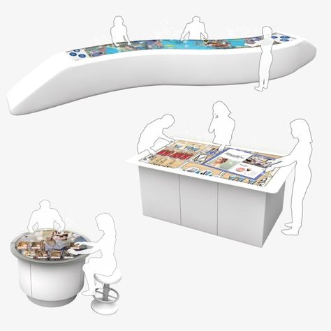 Round interactive Multi Touch Screen Tables & Walls Interactive Table Exhibition, Interactive Classroom Design, Interactive Booth, Touch Screen Table, Interactive Screen, Pastel Interior Design, Interactive Displays, Bar Counters, Interactive Table