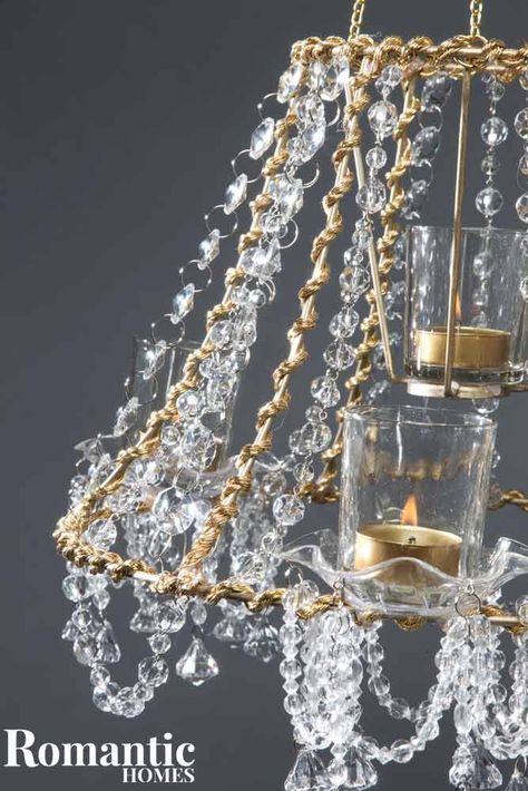 Close up of diy chandelier Diy Crystal Chandelier, Chandelier Diy Crystal, Beach Lights, Rose Chandelier, Lampshade Frame, Chandelier Diy, Diy Lampshade, Chandelier Makeover, Lamp Making