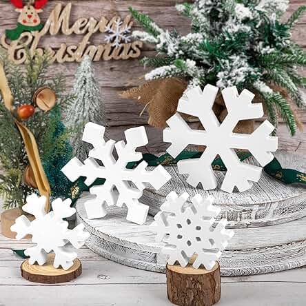 Amazon.com : winter home decor table Wooden Tiered Tray, Winter Farmhouse Decor, Snowflake Decor, Winter Farmhouse, Country Party, New Year Decorations, Home Decor Table, Warm Decor, Wooden Snowflakes