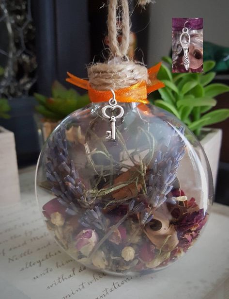 New Home Blessing Ornament Witch Ball Herbal Blessing | Etsy New Home Blessing, Witch Ball, Home Blessing, Witch Bottles, Crystal Garden, Witchy Crafts, Spiritual Decor, Shabby Chic Christmas, Crystal Energy