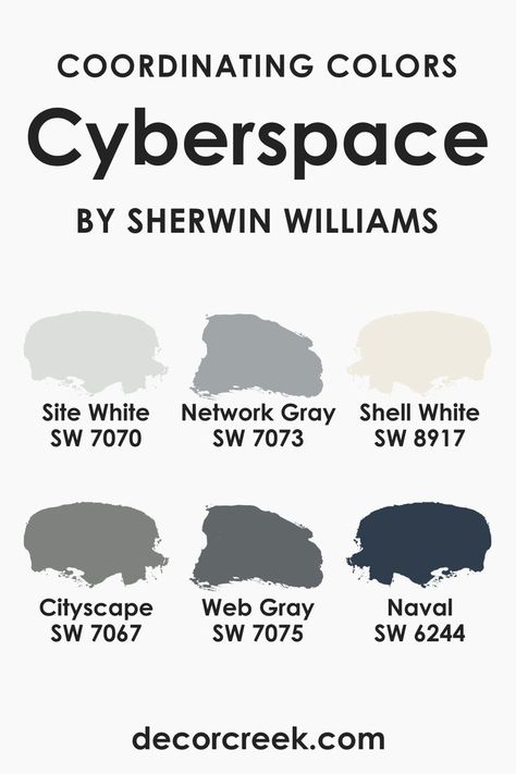 Coordinating Colors of SW 7076 Cyberspace Shutter Colors, Darkest Black Color, Dark Paint Colors, Basement Living Rooms, Repose Gray, Farmhouse Paint Colors, Farmhouse Paint, House Color Schemes, Color Sorting