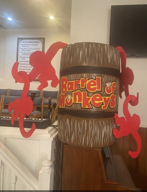 Vbs Twists And Turns Decorations, Vbs 2023 Twists And Turns Decorating Ideas, Parade Float Theme, Kids Church Decor, 2023 Decor, Christmas Parade Floats, Monkey Decorations, Toy Story Halloween, Vbs Decorations