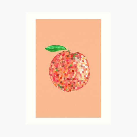 Get my art printed on awesome products. Support me at Redbubble #RBandME: https://www.redbubble.com/i/art-print/Disco-Ball-Peach-by-papierquarell/158031196.1G4ZT?asc=u Peach Tones, Peach Art, Wall Art Posters, Art Prints Wall, Crafts To Try, Fruit Art, Summer Fruit, Prints Wall Art, Disco Ball