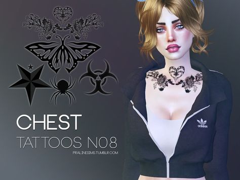 Tattoo Cc Sims 4, Neck Tattoos For Women, Sims 4 Tattoos, Alpha Cc, Cc Sims4, Neck Tattoos Women, Chest Tattoos, Harry Potter Tattoos, Neck Tattoos