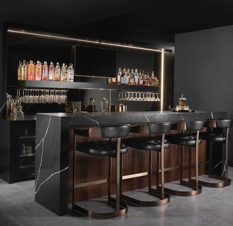 Man Cave Modern Interior Design, Masculine Home Bar, Interior Design Bar Home, House Bar Aesthetic, Home Bar Corner, Indoor Bars For Home, Modern Home Bar Designs Luxury, Modern Basement Bar Ideas, Home Bar Luxury