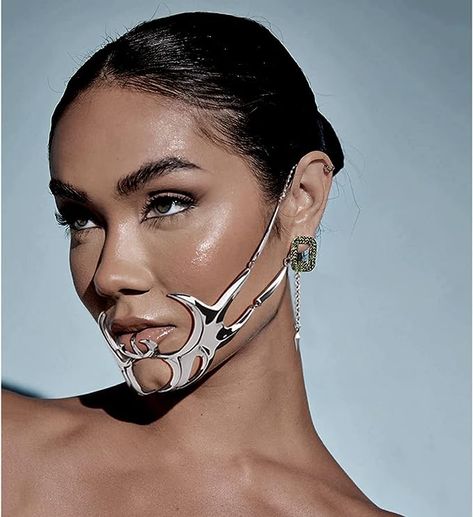 Amazon.com: Junova Cyberpunk Irregular Face Chain Half Hollow Luxury Steel Mask Nightclub Women Men Costume Cosplay Face Accessories(Style-1) : Clothing, Shoes & Jewelry Cyberpunk Face Mask, Cyberpunk Moodboard, Combat Fashion, Facial Jewelry, Punk Mask, Make Up Party, Cyberpunk Mask, Face Chain, Cool Face Mask