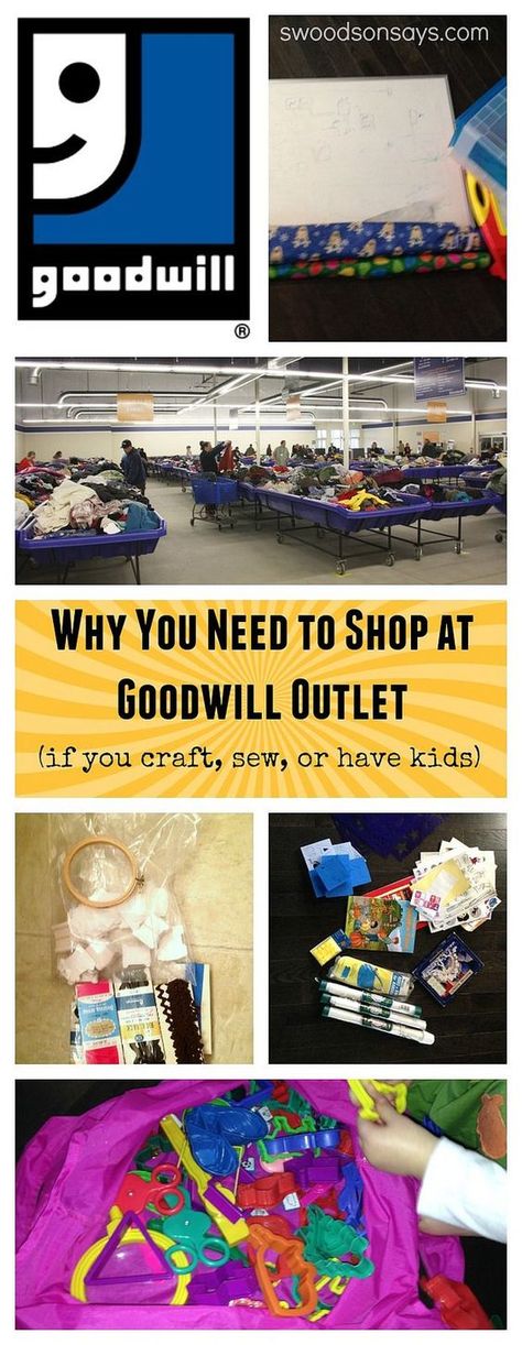 Why You Should Shop at Goodwill Outlet (If You Sew or Craft) -- What one looks like, how it works, and why I love them! Swoodsonsays.com Upcycling Ideas Clothes, Thrift Tips, Cheap Craft Supplies, Goodwill Hunting, Diy Thrift Store Crafts, Thrifting Tips, Goodwill Outlet, Trash To Couture, Goodwill Store