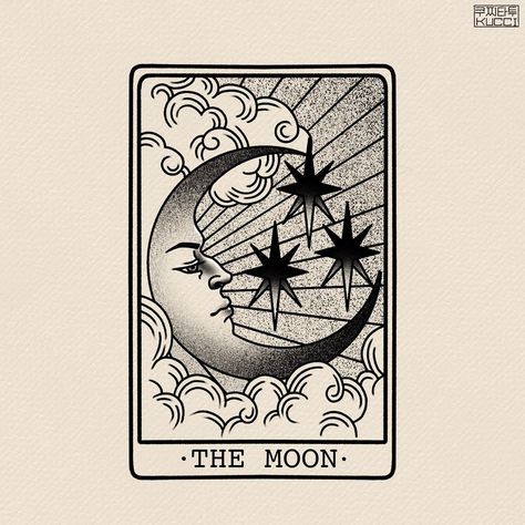 The Moon Tarot Drawing, The Moon Tarot Card Drawing, Moon Tarot Card Drawing, Tarot Card Sketch, The Moon Tarot Card Tattoo, Moon Tarot Tattoo, Tarot Card Drawings, Moon Tarot Card Tattoo, Tarot Drawings