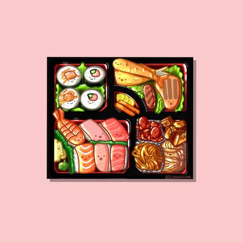 Bento Art Drawing, Bento Box Illustration Art, Bento Box Illustration, Bento Box Drawing, Bento Drawing, Lunchbox Drawing, Bento Illustration, Bento Box Art, Bento Design