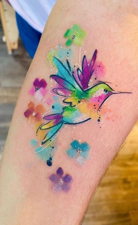 Hummingbird Tattoo Watercolor, Small Hummingbird Tattoo, Small Pretty Tattoos, Delicate Tattoo, Gorgeous Tattoos, Tatuaje A Color, Hummingbird Tattoo, Cute Small Tattoos, Bird Tattoo