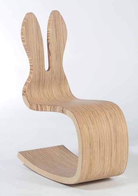 Children's rocking chair inspired on the shape of a bunny. The chair is designed for children 3 to 6 years. Very solid construction made of plywood can secure capacity up to 177 lb. The finish is harmless ecological water resistant paint. The lower part o… Childrens Rocking Chairs, Funky Furniture, Kids Interior, Childrens Furniture, Take A Seat, Cool Chairs, Wooden Chair, Unique Furniture, Kids Decor