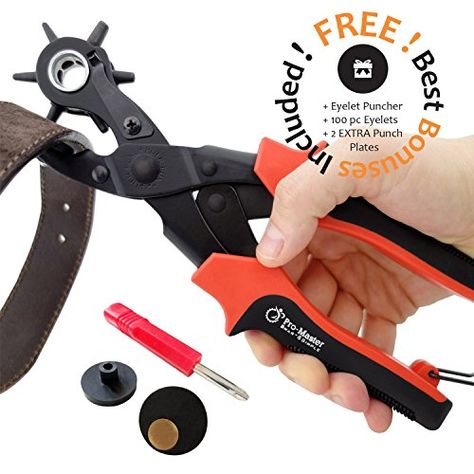 Leather Hole Punch PERFECT Round Holes Easily Set of Eyelet Pliers 100 Eyelets 2 Plates  Multi Size Belt Hole Maker Professional Craft Tool Kit Rotary Heavy Duty Puncher for Belts  Much More -- Continue to the product at the image link. (Note:Amazon affiliate link) Diy Belts, Saddle Shoes, Hole Puncher, Punch Tool, Handbag Straps, Diy Fabric, Nice Leather, How To Make Paper, Hole Punch