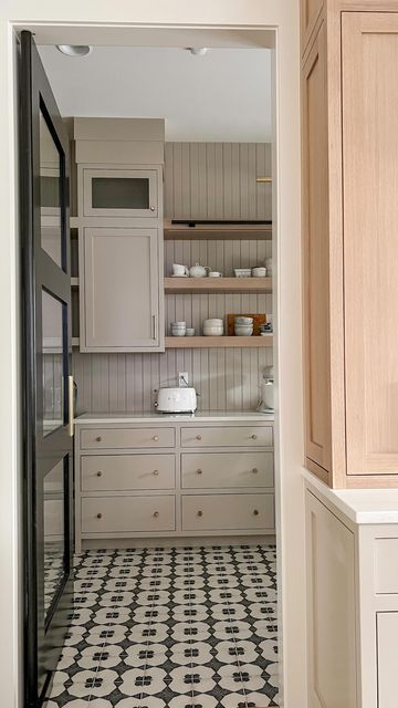 Pantry Color Ideas Paint, Stone Hearth Benjamin Moore, Benjamin Moore Kitchen, Painted Pantry, Stone Hearth, Pantry Room, Beadboard Backsplash, Basement Kitchen, Mudroom Design