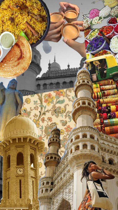 Hyderabad dump charminar, jumki, chai, tuktuk, Hyderabad dairies Charminar Aesthetic, Aesthetic Hyderabad, Hyderabad Aesthetic, Indian Room, Indian Room Decor, Reel Ideas, State Board, Creative Instagram Photo Ideas, Aesthetic Collage