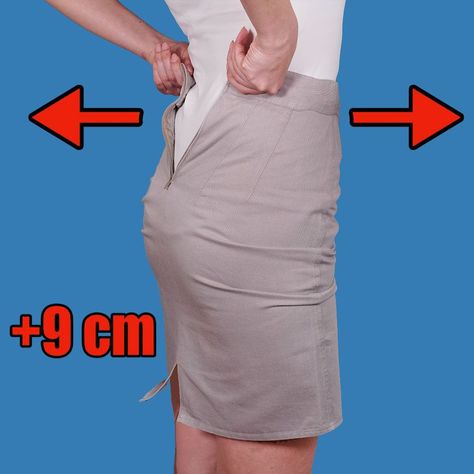 How to upsize a skirt to fit you perfectly - a sewing trick! | skirt, sewing | How to upsize a skirt to fit you perfectly - a sewing trick! | By Miarti - Wiederverwendung Upsize A Skirt, Skirt Too Big Hack, Sowing Tricks, Seashell Wreath, How To Make Skirt, Skirt Sewing, Diy Skirt, Elastic Waist Skirt, Sewing Skirts