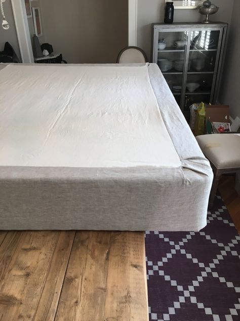 Diy Box Spring Cover, Boxspring Cover Ideas, How To Cover A Box Spring, Box Spring Cover Ideas, Bed Base Cover, Upholstered Box Springs, Box Spring Cover, Airy Bedroom, Spring Wall Decor