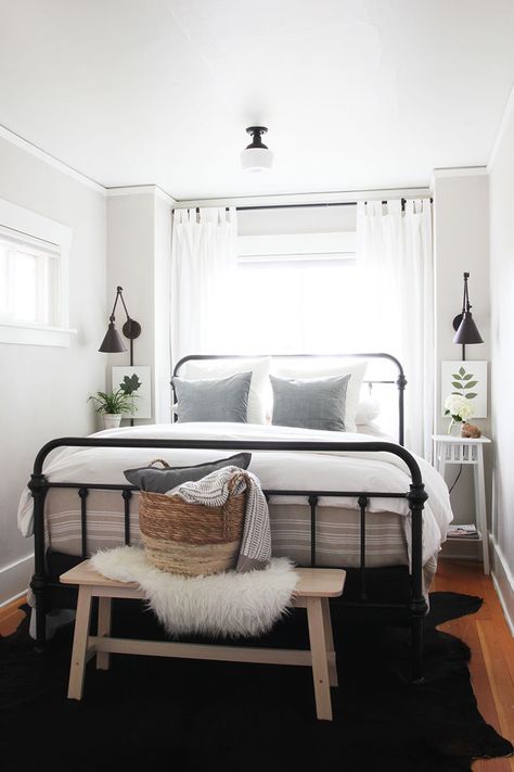 Small Guest Bedroom, Small Apartment Bedrooms, Bedroom Redesign, Bohemian Bedroom Decor, Bohemian Bedroom, Metal Bed, Boho Design, Spare Bedroom, Metal Bed Frame